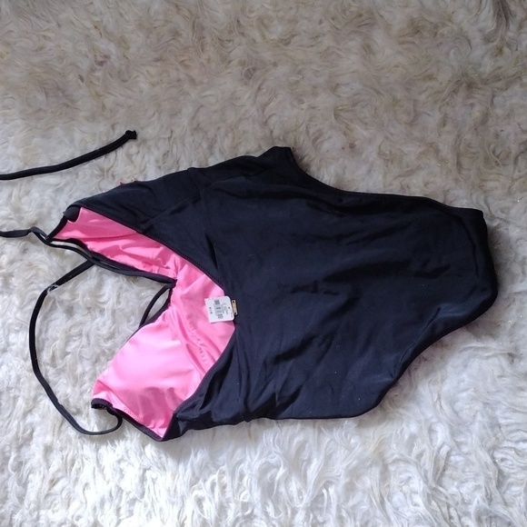 Pink and bordered one piece swimsuit - Picture 3 of 3